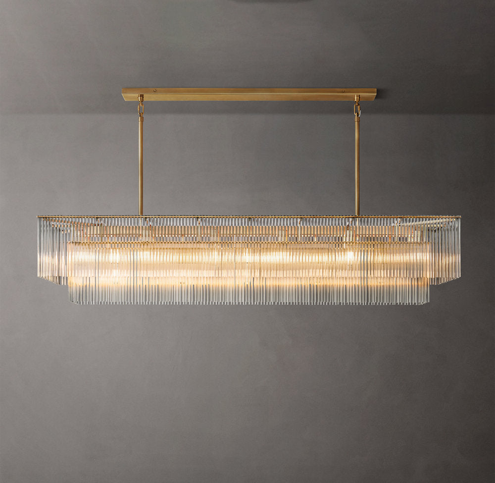 Carved Crystal Rod Grand Island Chandelier
