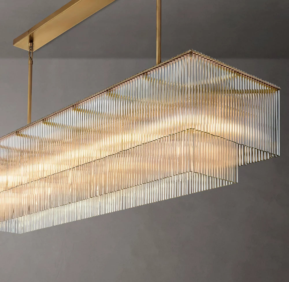 Carved Crystal Rod Grand Island Chandelier
