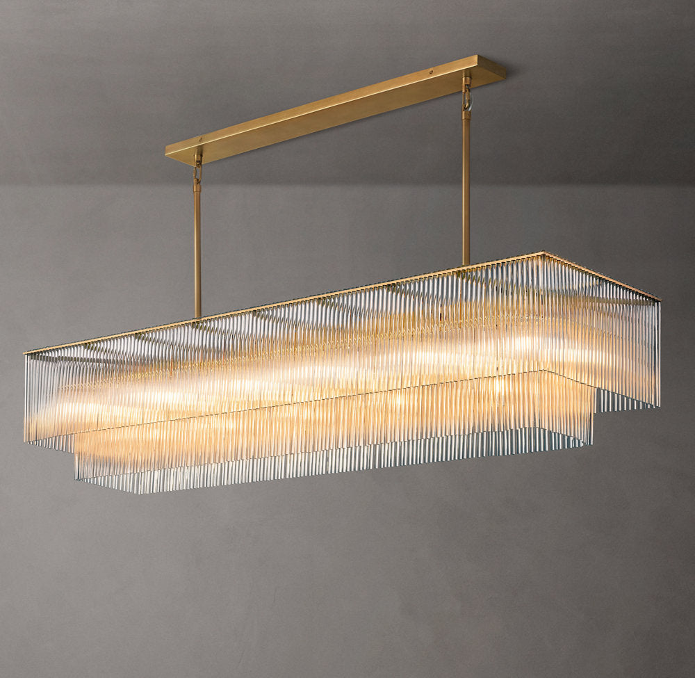Carved Crystal Rod Grand Island Chandelier
