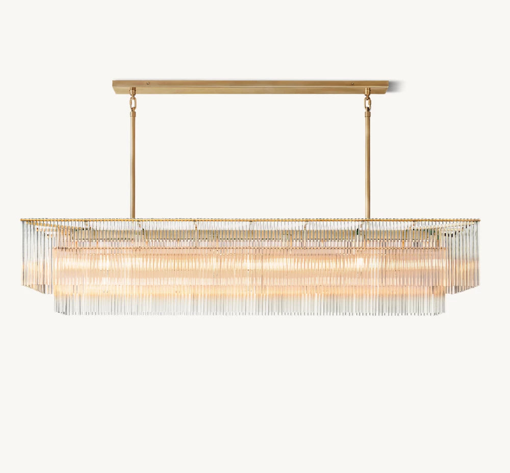 Carved Crystal Rod Grand Island Chandelier
