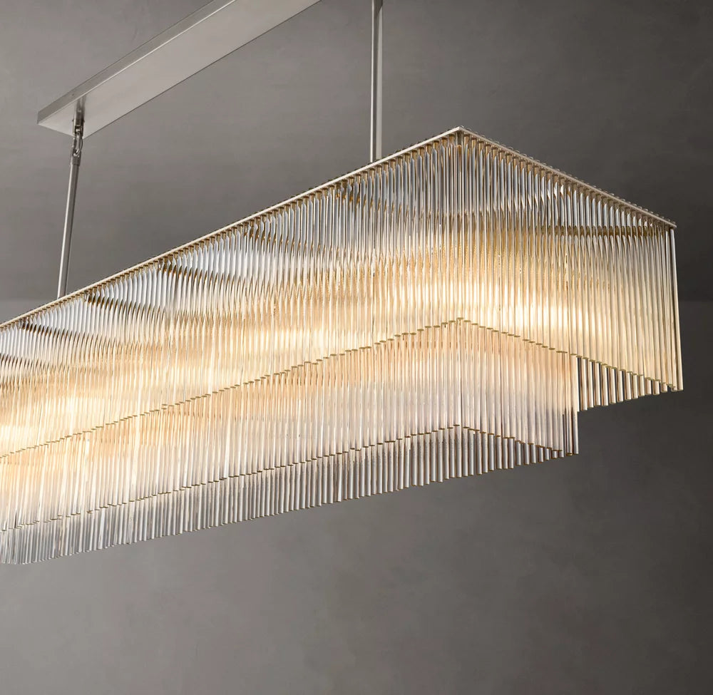 Carved Crystal Rod Grand Island Chandelier