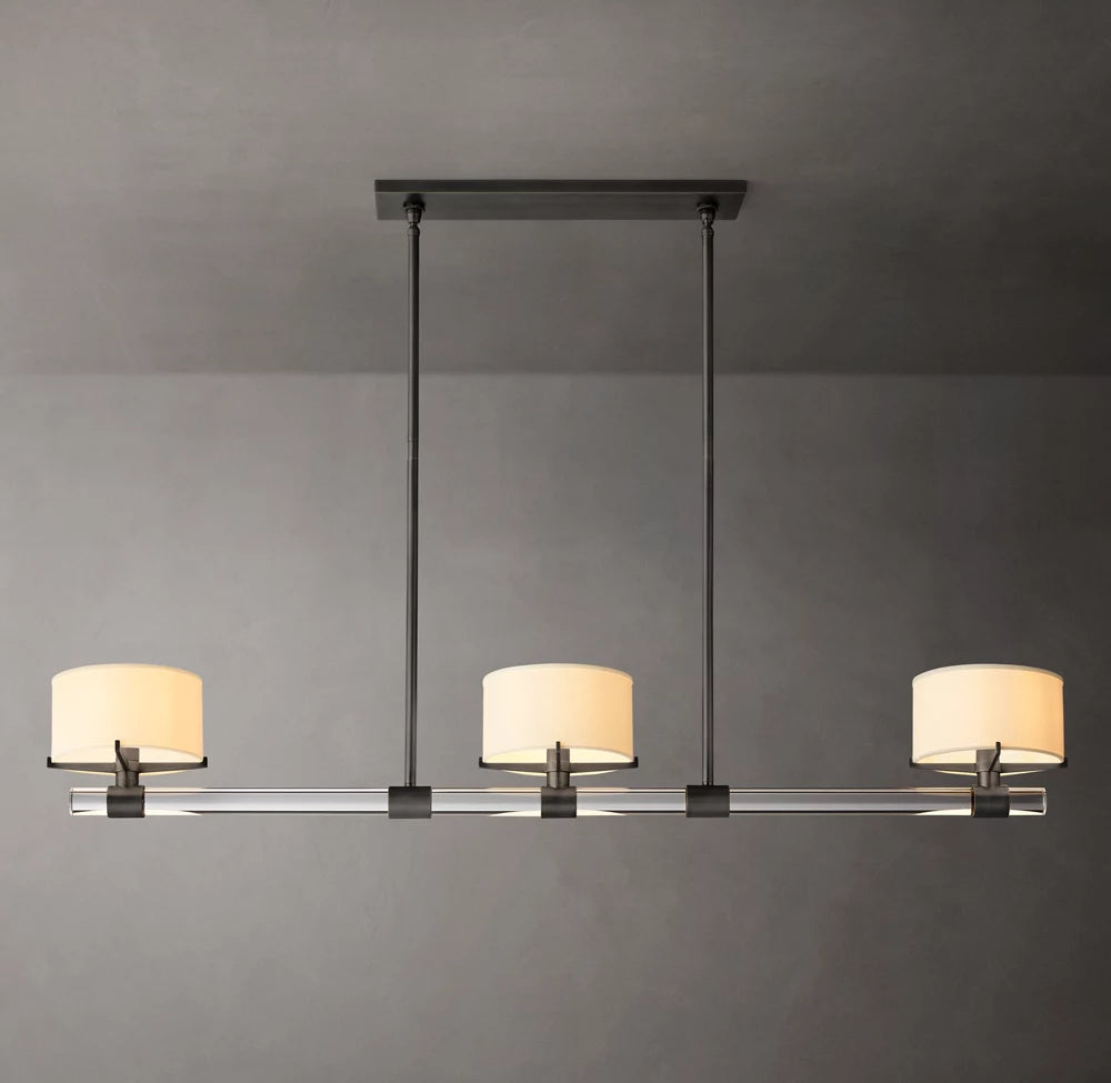 Crystal Rod Linen Shade Chandelier