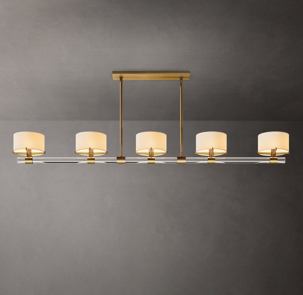 Crystal Rod Linen Shade Island Chandelier