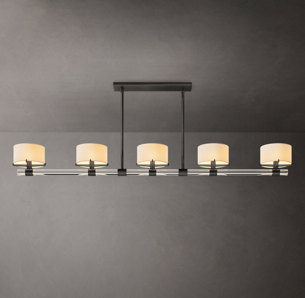 Crystal Rod Linen Shade Island Chandelier