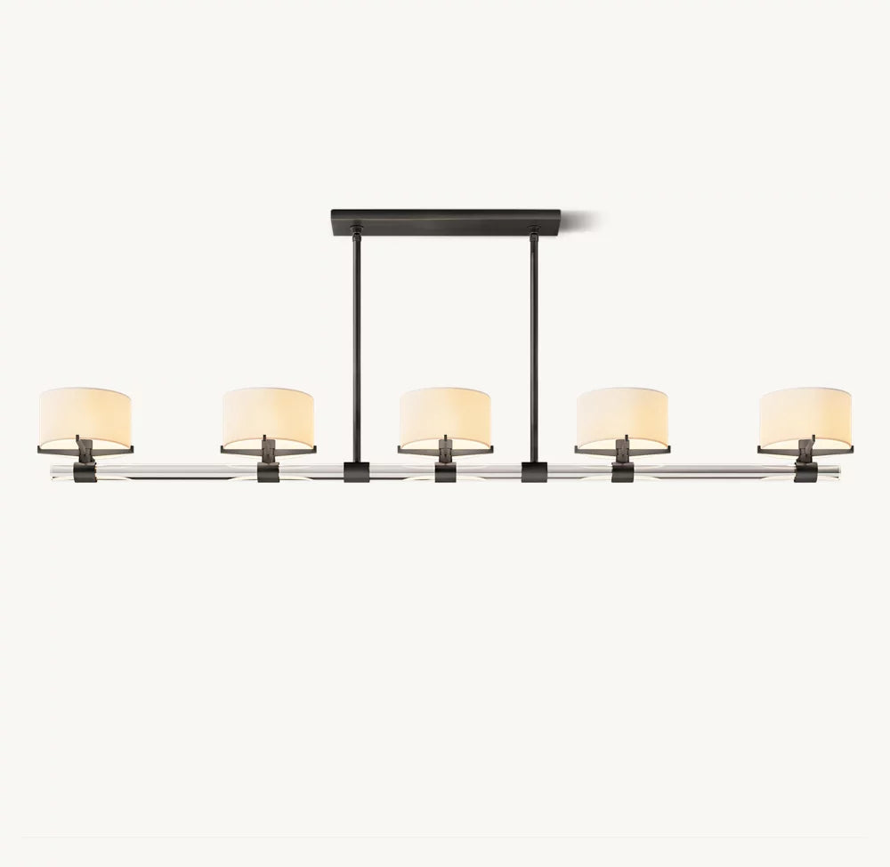 Crystal Rod Linen Shade Island Chandelier
