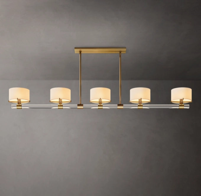 Crystal Rod Linen Shade Island Chandelier