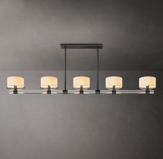 Crystal Rod Linen Shade Island Chandelier