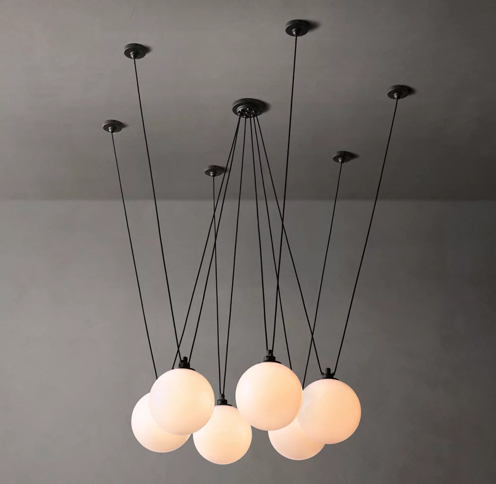 Custom Cable Milk Glass Chandelier
