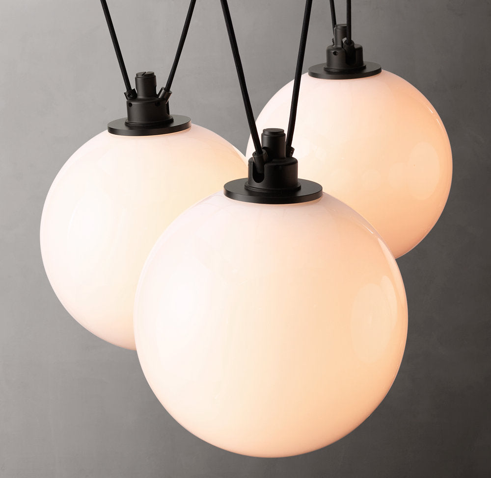 Custom Cable Milk Glass Chandelier