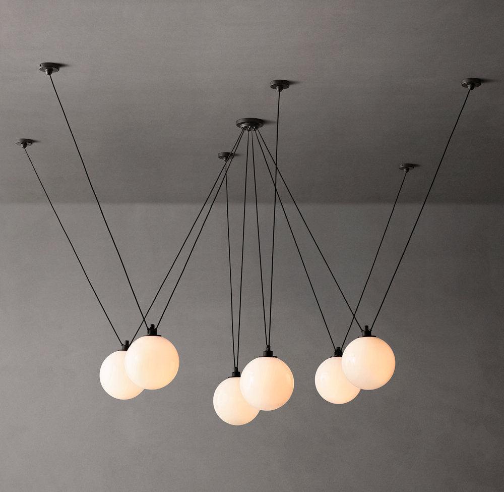 Custom Cable Milk Glass Chandelier