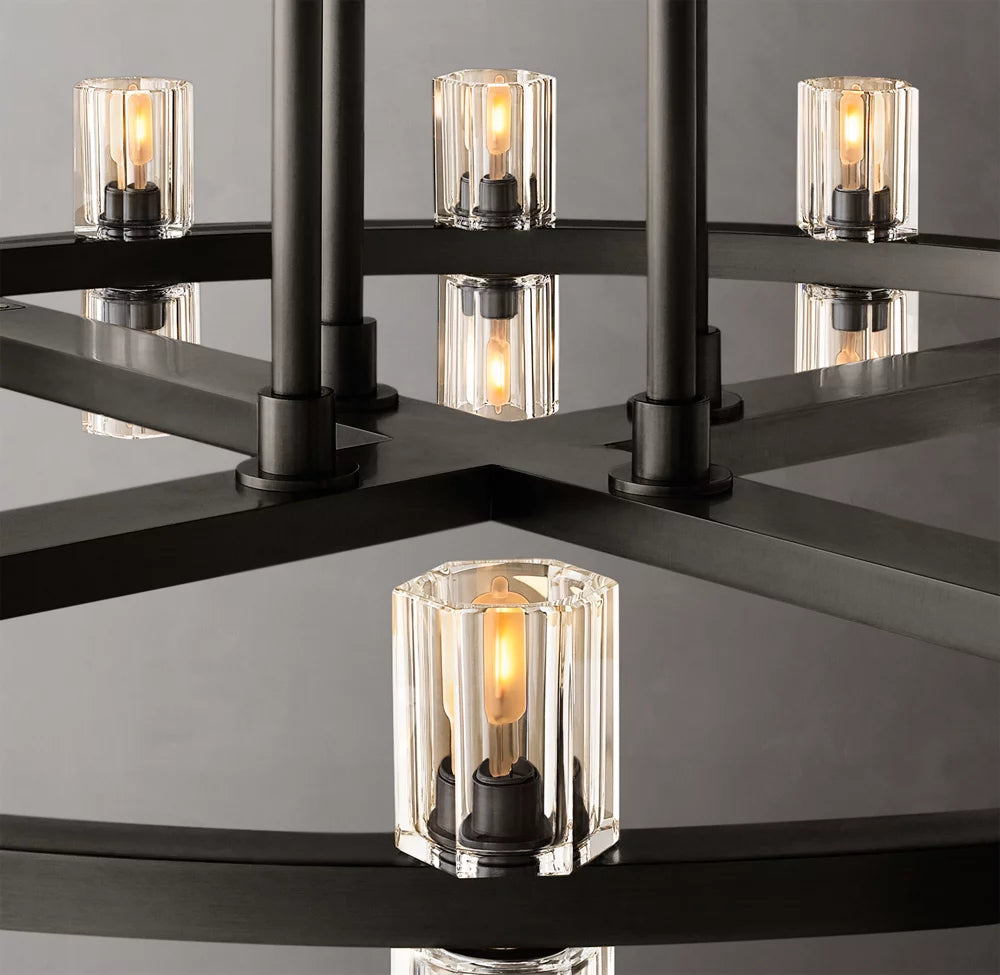 Dual Tier Optical Crystal Halo Chandelier