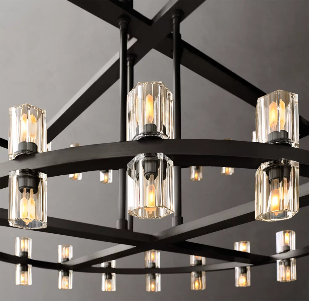 Dual Tier Optical Crystal Halo Chandelier