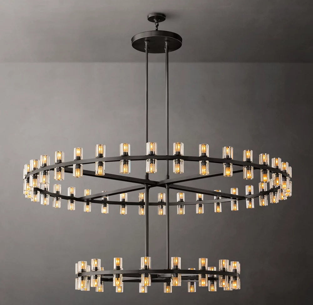 Dual Tier Optical Crystal Halo Chandelier