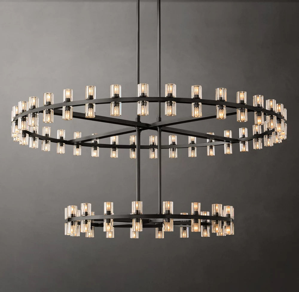 Dual Tier Optical Crystal Halo Chandelier