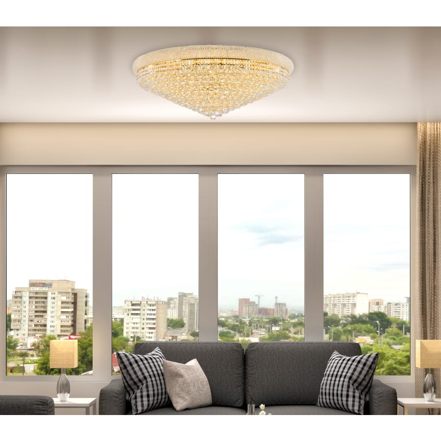 Elegant Lighting Primo 30 Light 42" Wide Flush Mount Waterfall Ceiling Fixture with Clear Royal Cut Crystals