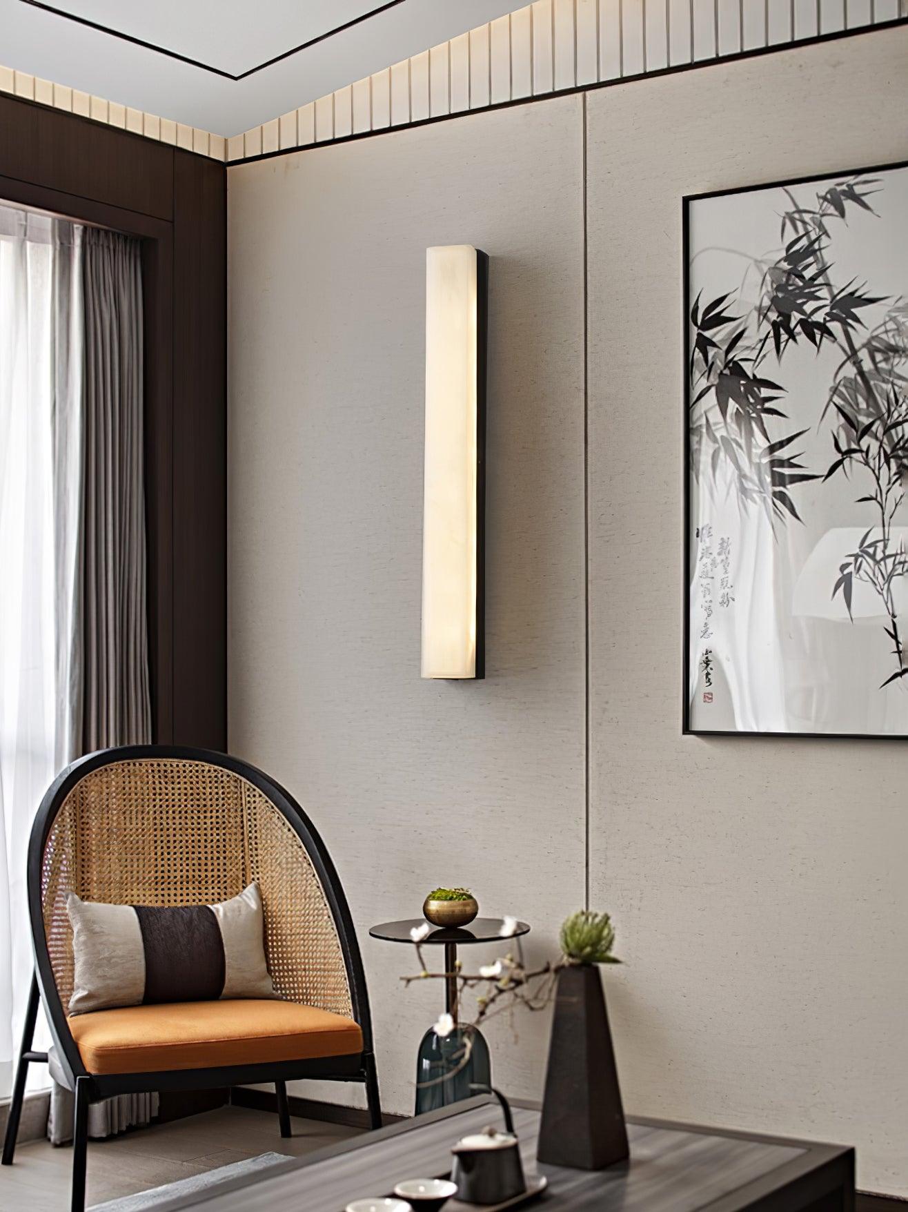 Emerson Linear Alabaster LED Wall Light / ∅ 2.4″ x H 31.5″ / Dia 6cm x H 80cm / Brass & White / Cool Light