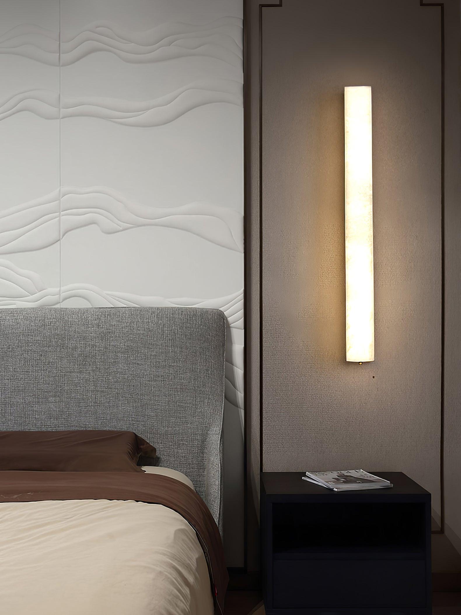 Emerson Linear Alabaster LED Wall Light / ∅ 2.4″ x H 23.6″ / Dia 6cm x H 60cm Set of 2 / Brass & White / Warm Light