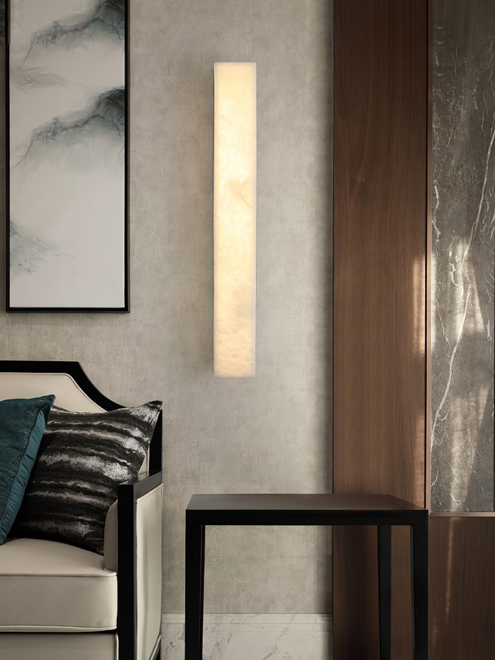 Emerson Linear Alabaster LED Wall Light / ∅ 2.4″ x H 23.6″ / Dia 6cm x H 60cm Set of 2 / Brass & White / Cool Light