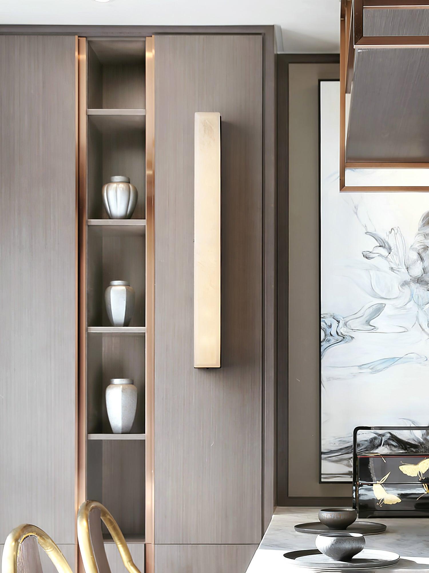 Emerson Linear Alabaster LED Wall Light / ∅ 2.4″ x H 31.5″ / Dia 6cm x H 80cm Set of 2 / Brass & White / Warm Light