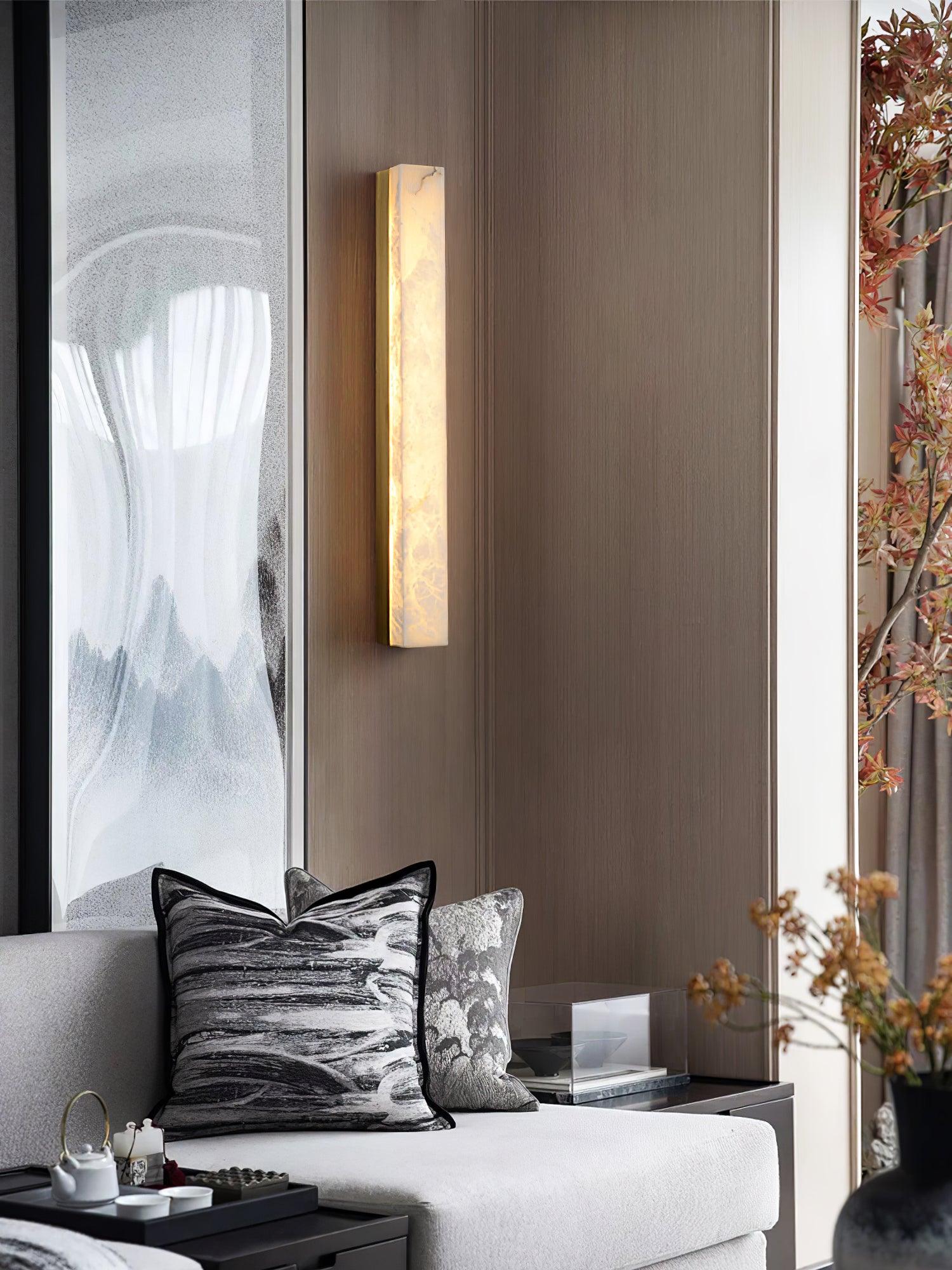 Emerson Linear Alabaster LED Wall Light / ∅ 2.4″ x H 31.5″ / Dia 6cm x H 80cm Set of 2 / Brass & White / Cool Light