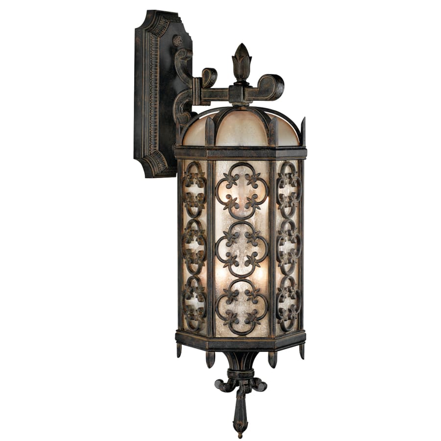 Fine Art Handcrafted Lighting Costa del Sol Three-Light Outdoor Wall Sconce with Quatrefoil Details and Subtle Iridescent Textured Glass Shade