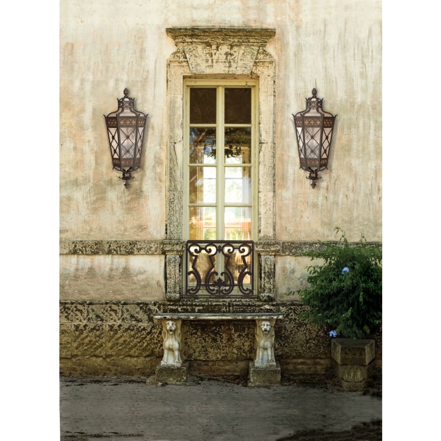 Fine Art Handcrafted Lighting Chateau Outdoor Single-Light Outdoor Wall Sconce with Gold Accents and Antiqued Glass