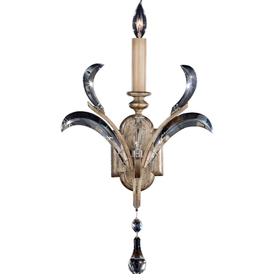 Fine Art Handcrafted Lighting Beveled Arcs Single-Light Beveled Crystal Wall Sconce with Laminated Silk Shantung Shade