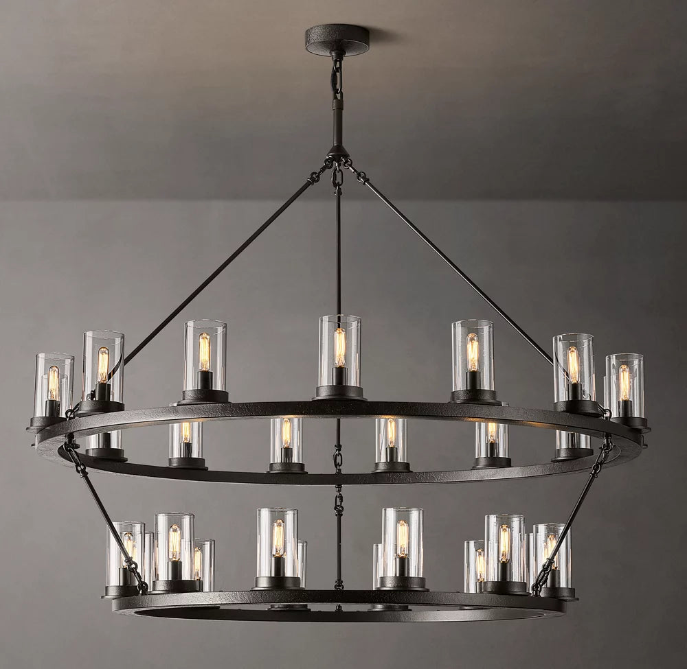Fire-Burnished Clear Glass Double Halo Chandelier