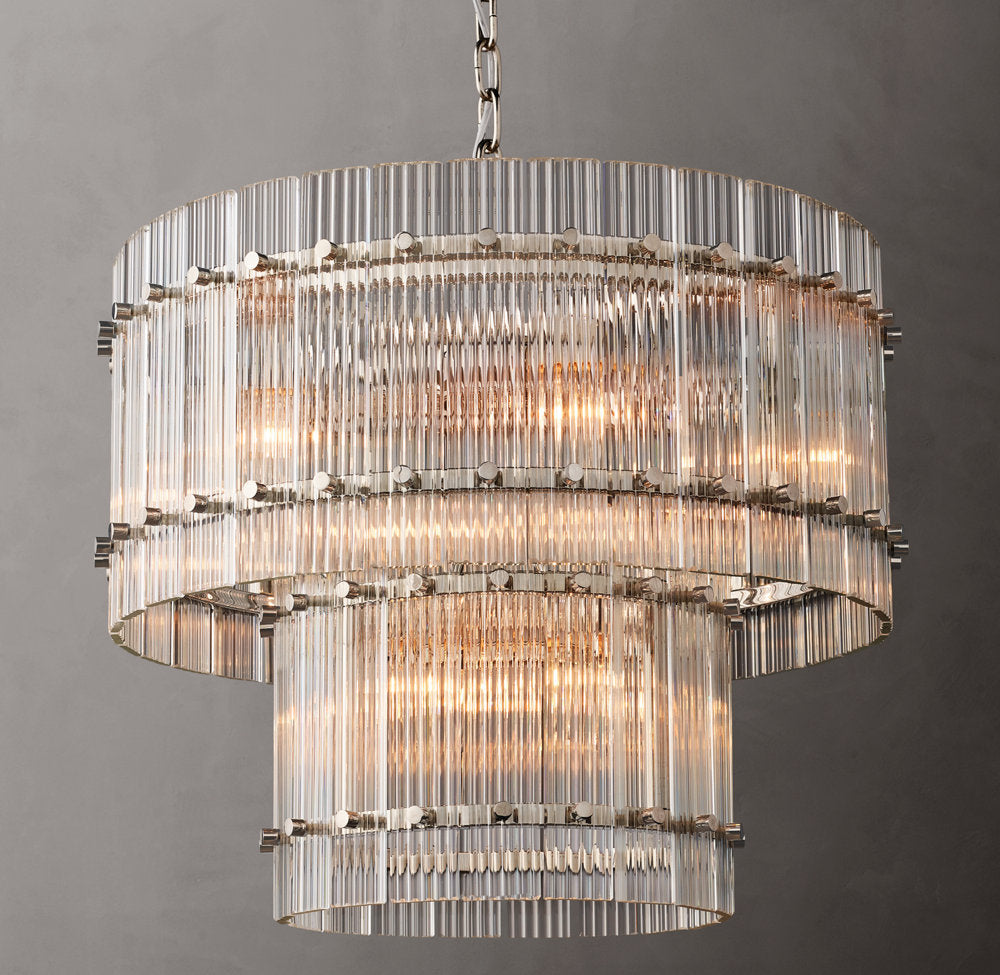 Fluted Glass Tiered Lantern Chandelier