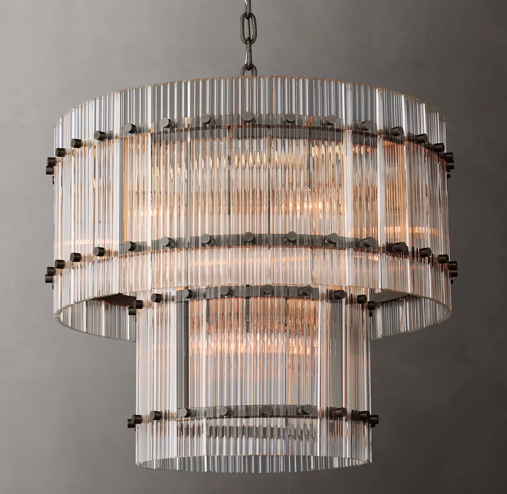 Fluted Glass Tiered Lantern Chandelier
