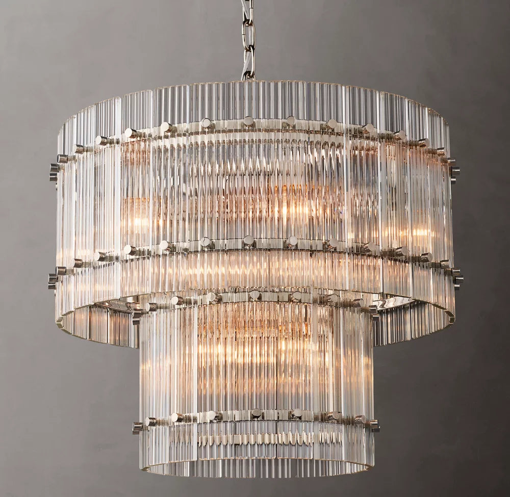 Fluted Glass Tiered Lantern Chandelier