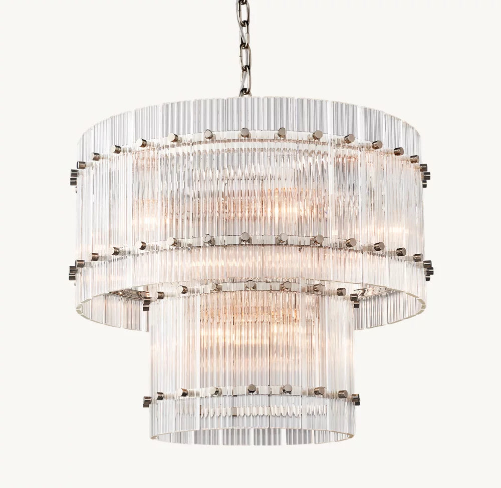Fluted Glass Tiered Lantern Chandelier