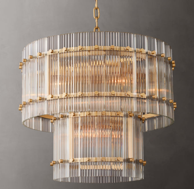 Fluted Glass Tiered Lantern Chandelier