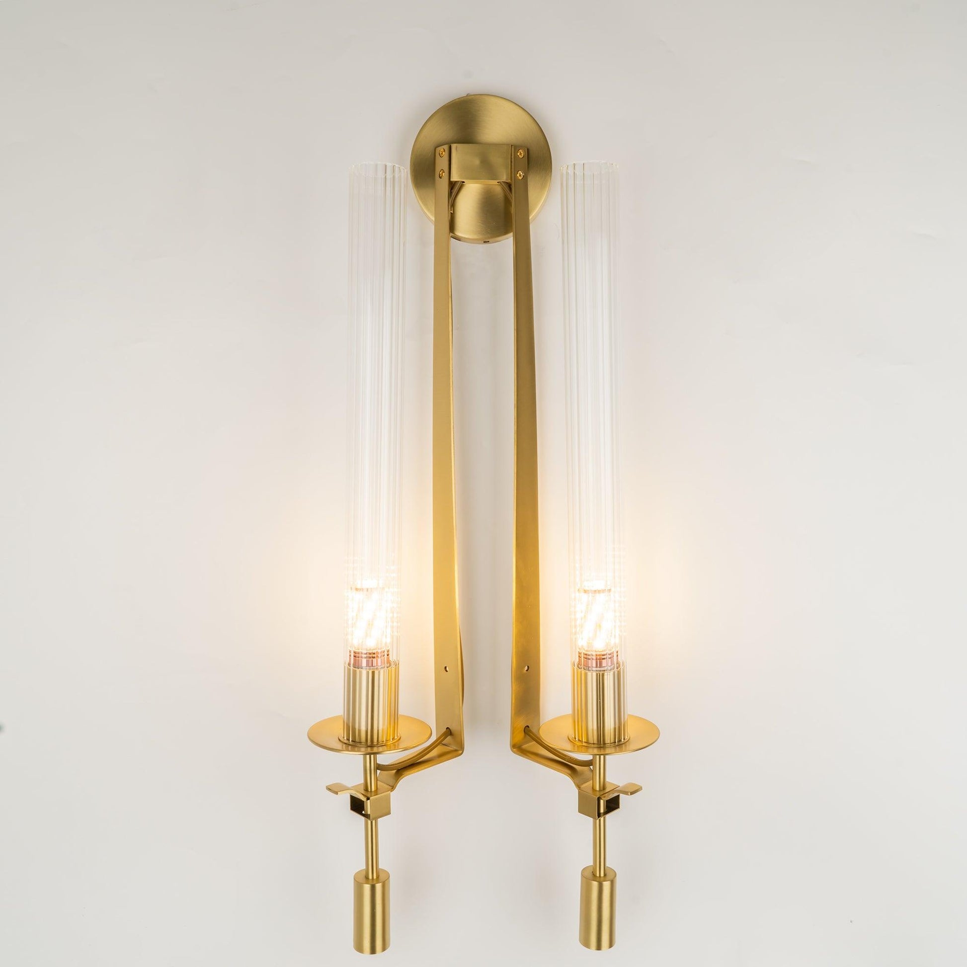 Fontanelle Ribbed Glass Brass Wall Light / ∅ 4.7″ x H 28″ / Dia 12cm x H 71cm / Black & Clear glass