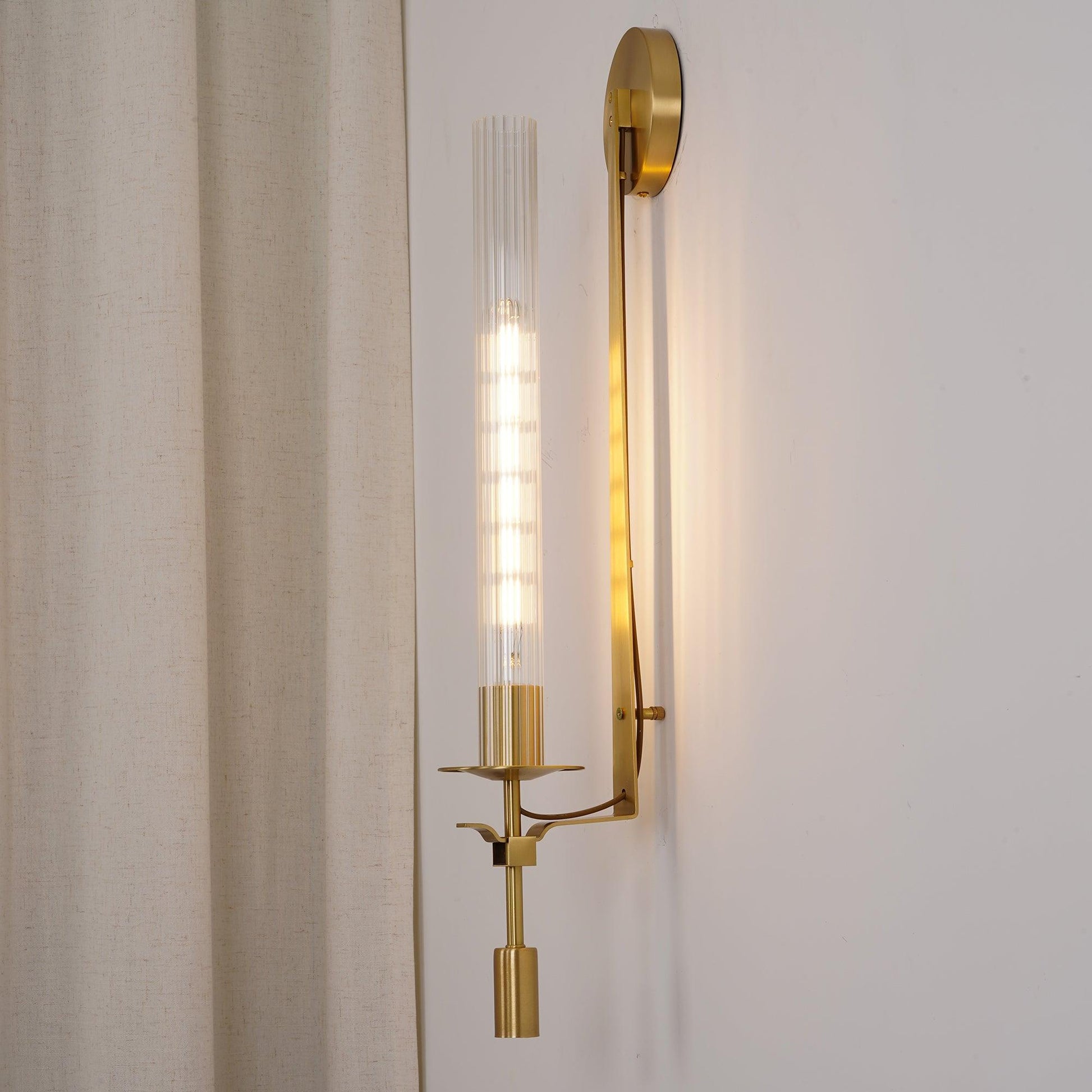 Fontanelle Ribbed Glass Brass Wall Light / ∅ 9″ x H 28″ / Dia 22cm x H 71cm / Brass & Clear glass