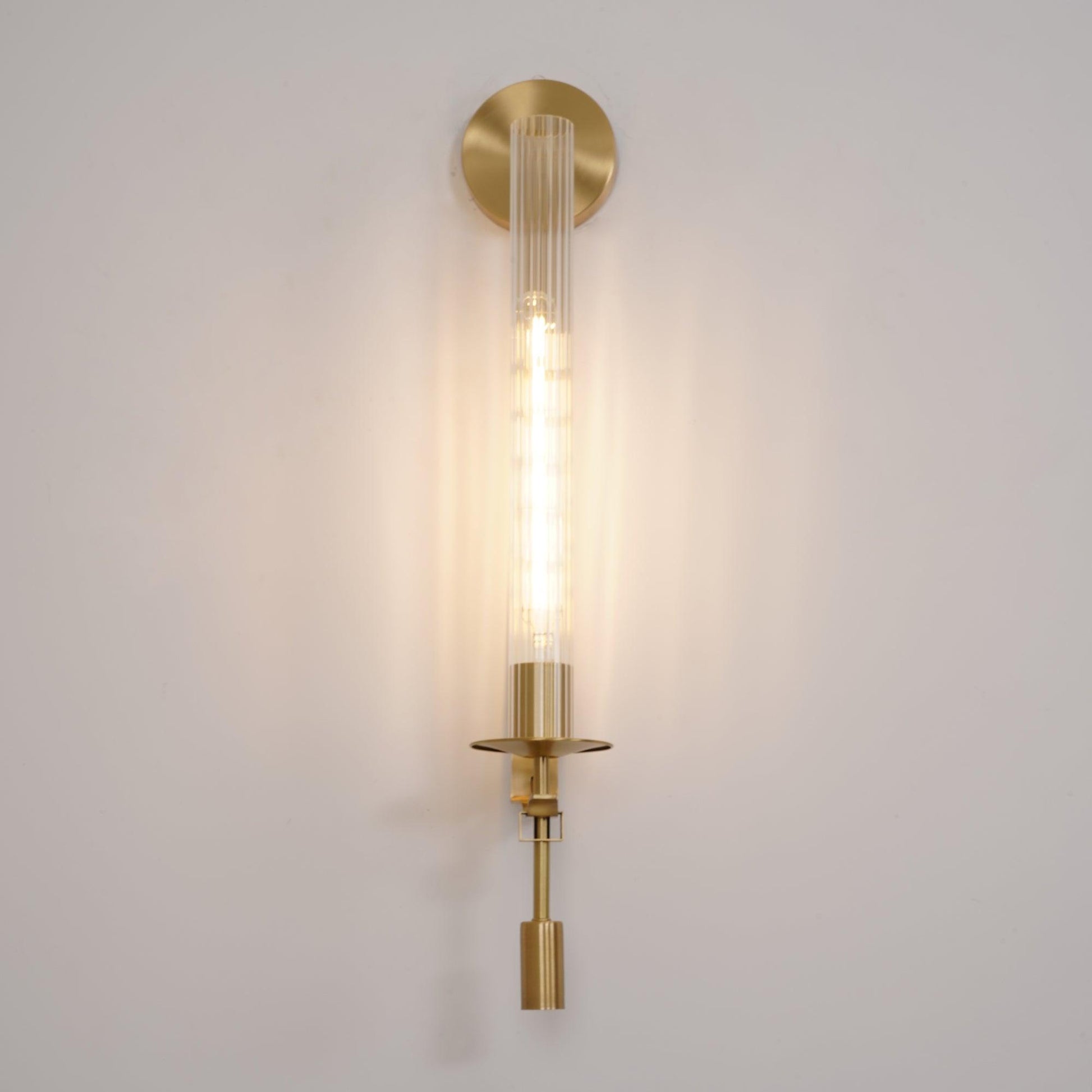 Fontanelle Ribbed Glass Brass Wall Light / ∅ 9″ x H 28″ / Dia 22cm x H 71cm / Black & Clear glass