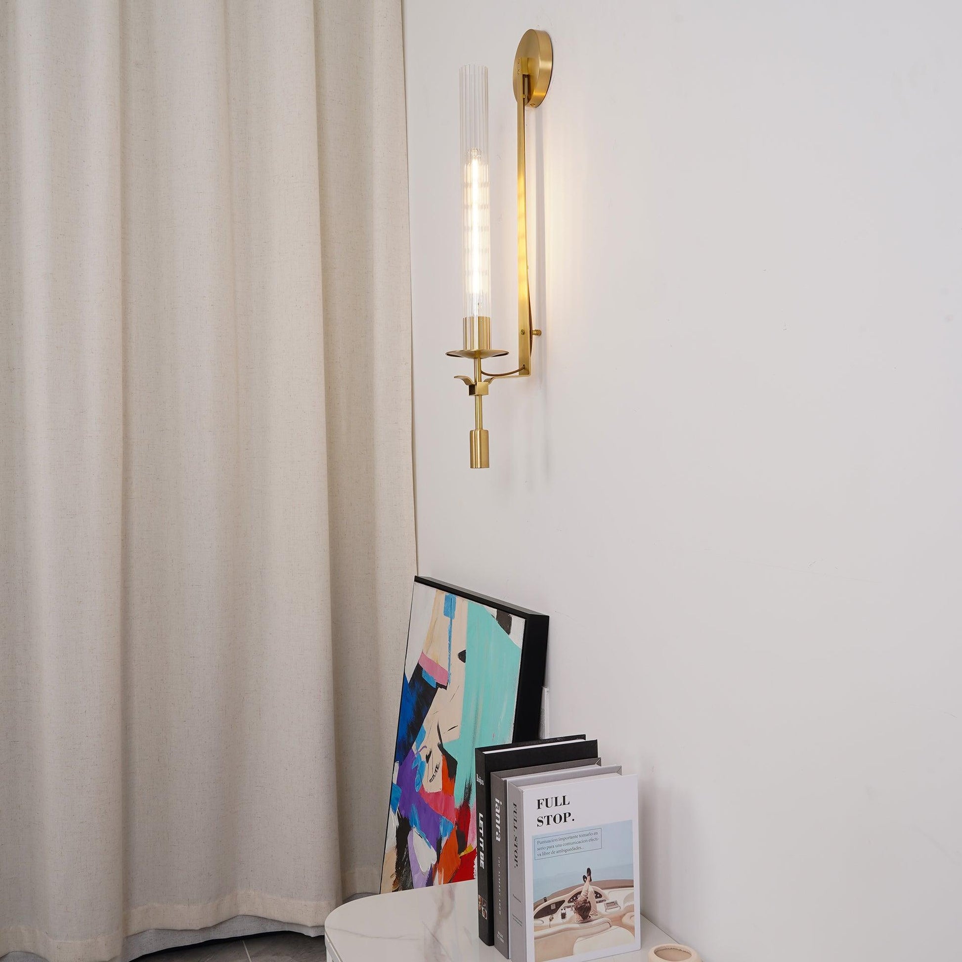 Fontanelle Ribbed Glass Brass Wall Light / Dia 12cm x H 71cm Set of 2 / Brass & Clear glass