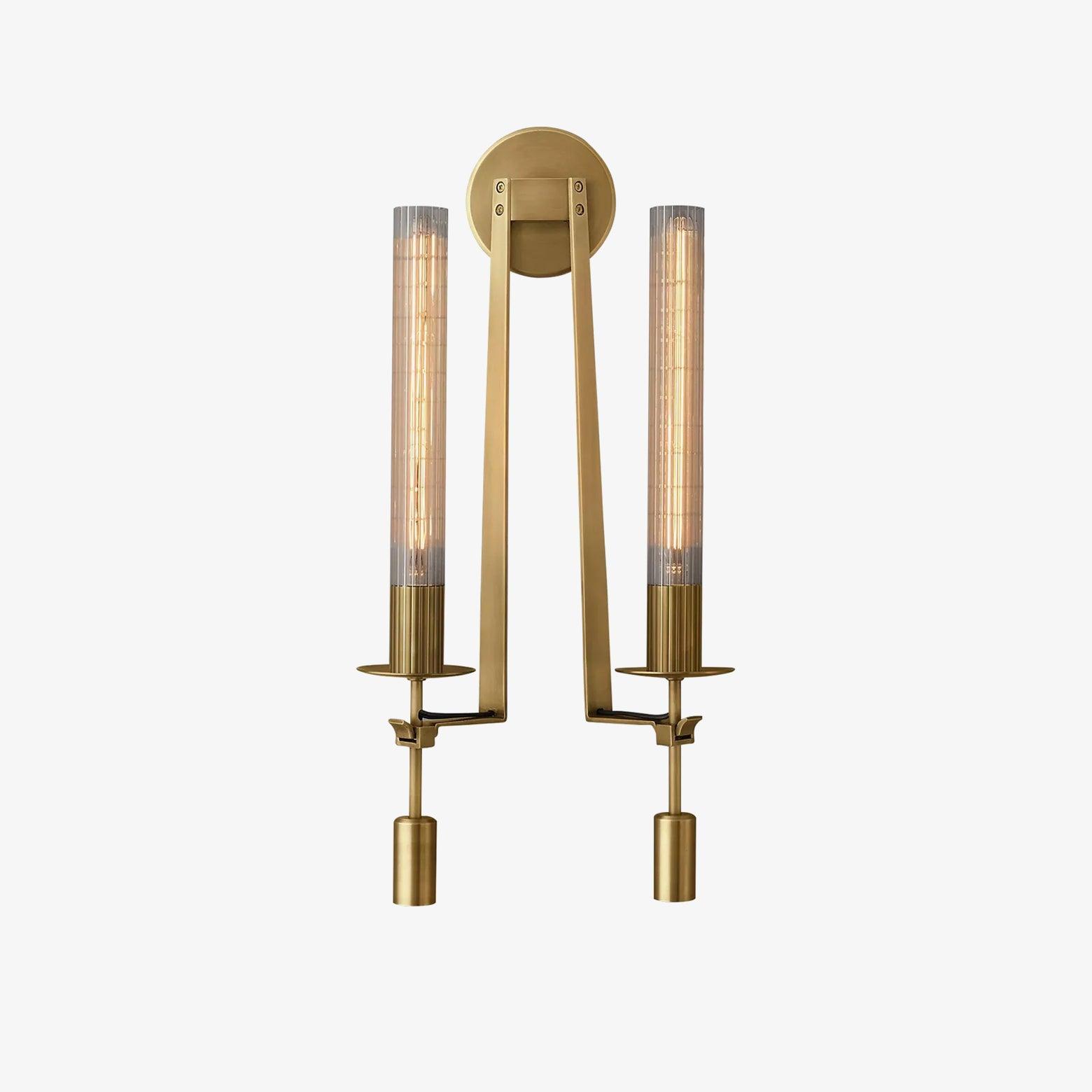 Fontanelle Ribbed Glass Brass Wall Light / Dia 22cm x H 71cm Set of 2 / Black & Clear glass