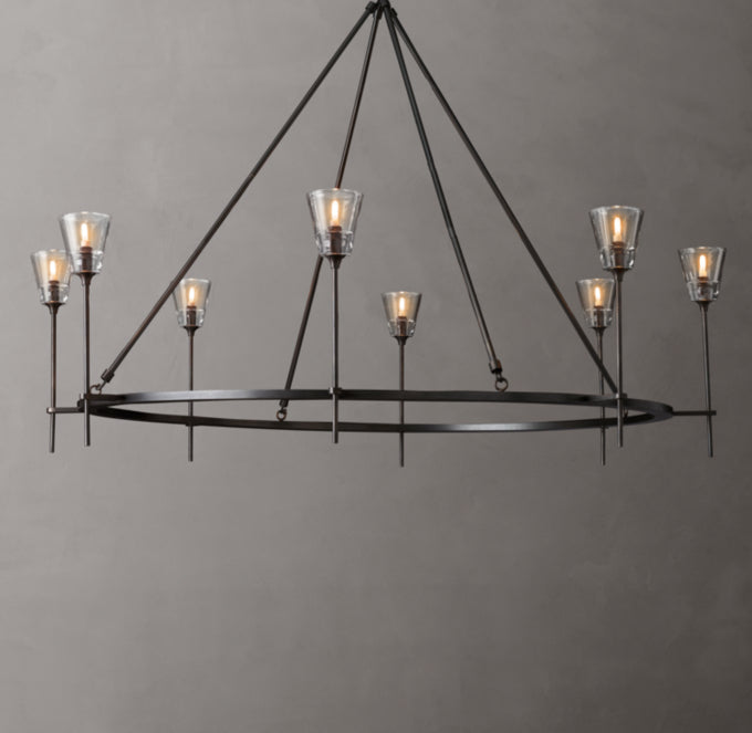 Frosted Glass Torch Ring Chandelier