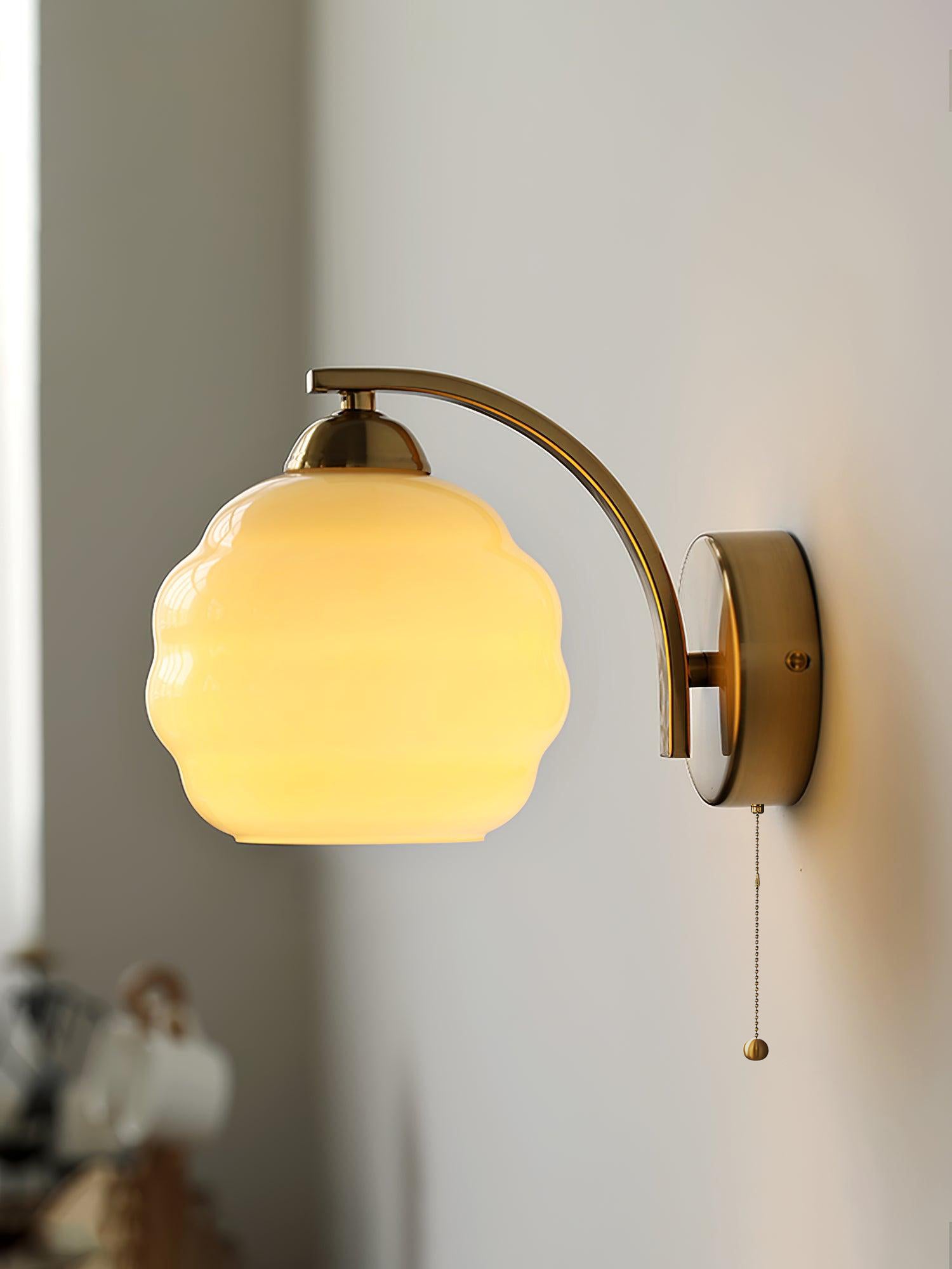 Gatsby Opal Globe Art Deco Wall Light / ∅ 5.9″ x H 6.3″ / Dia 15cm x H 16cm / Gold+White / 2 Pieces