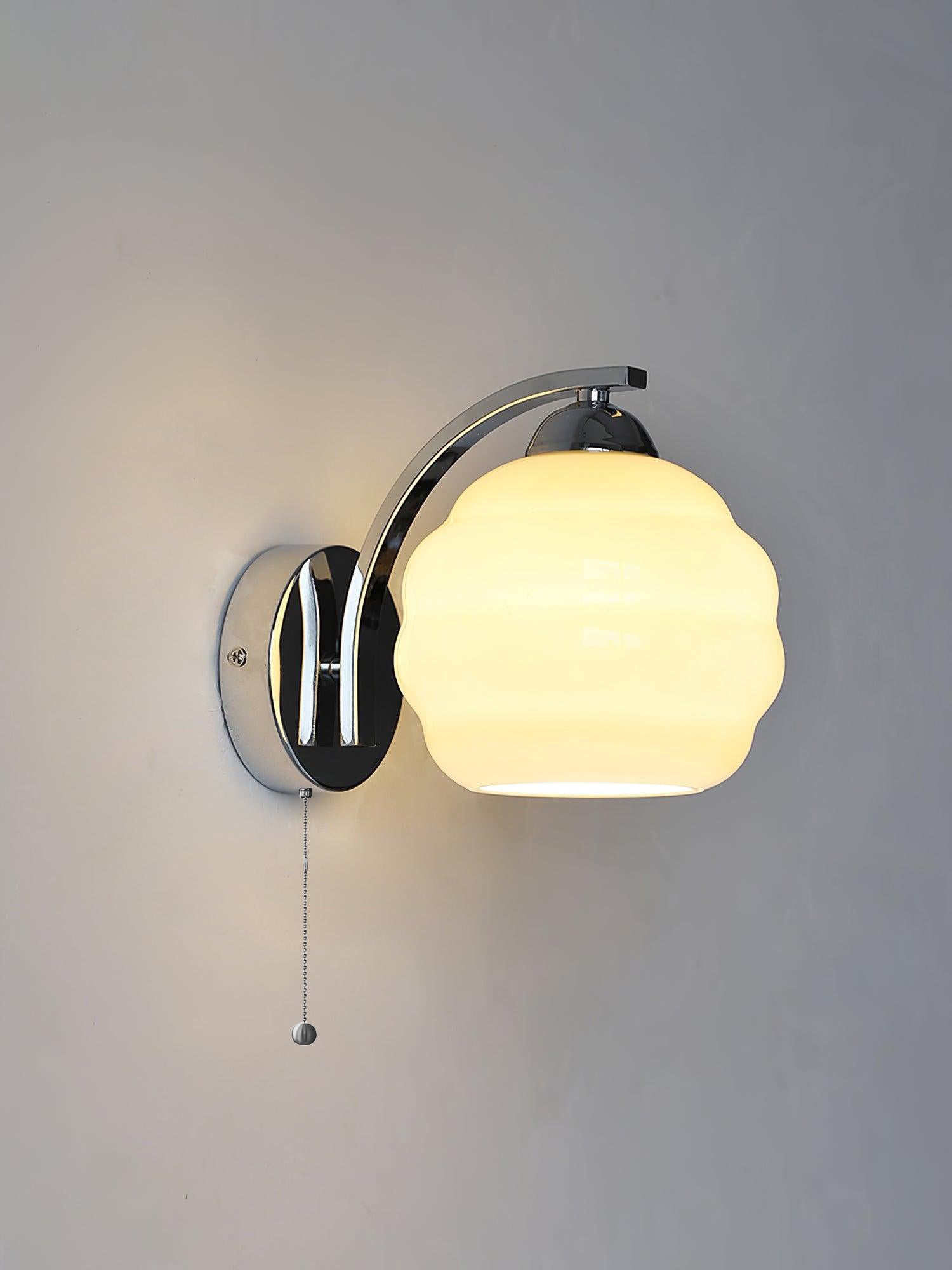 Gatsby Opal Globe Art Deco Wall Light / ∅ 5.9″ x H 6.3″ / Dia 15cm x H 16cm / Chrome+White / 2 Pieces