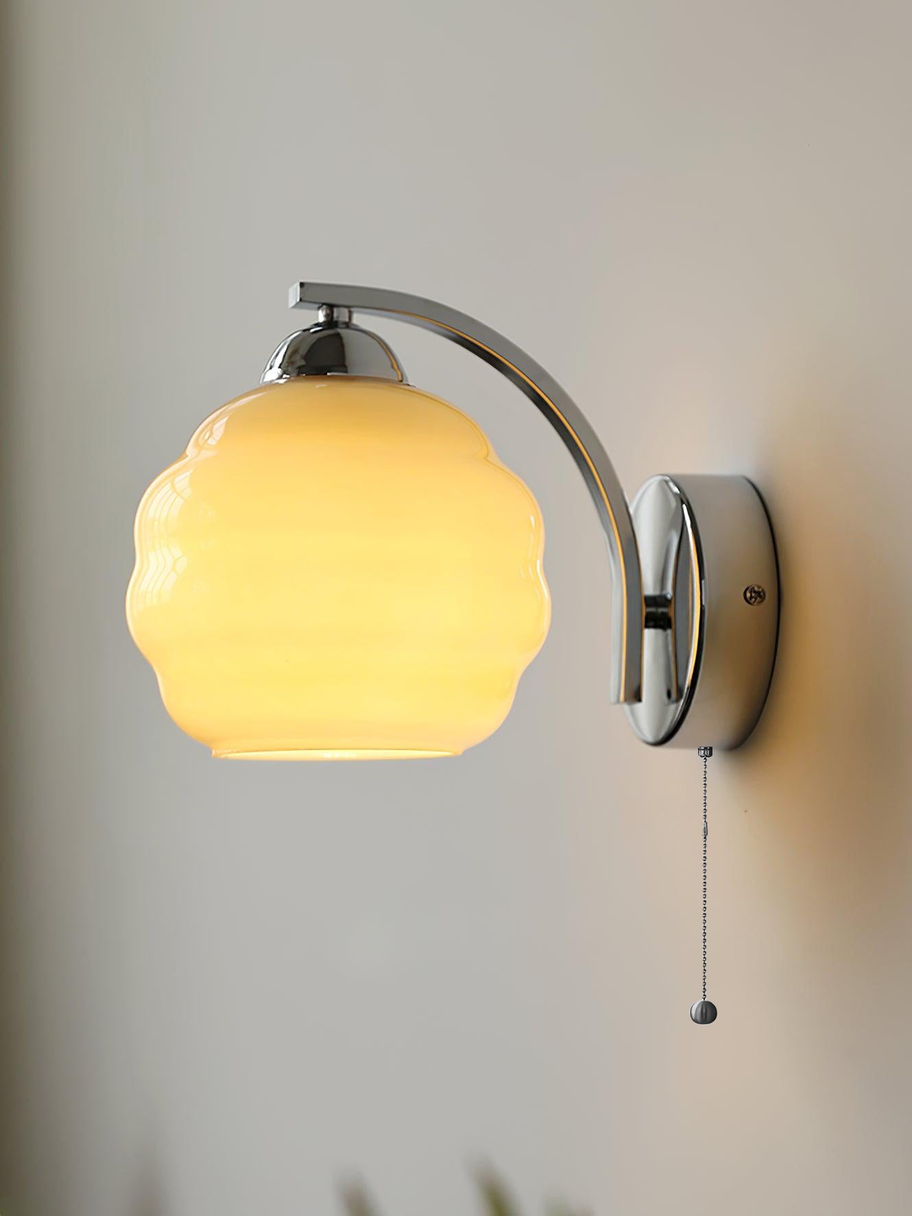 Gatsby Opal Globe Art Deco Wall Light / ∅ 5.9″ x H 6.3″ / Dia 15cm x H 16cm / Chrome+Beige / 2 Pieces