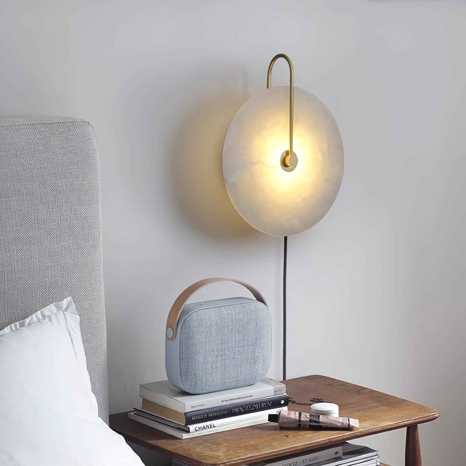 Halo Alabaster Plug-In Wall Light / ∅ 5.9″ / Dia 15cm / Black / UK Plug