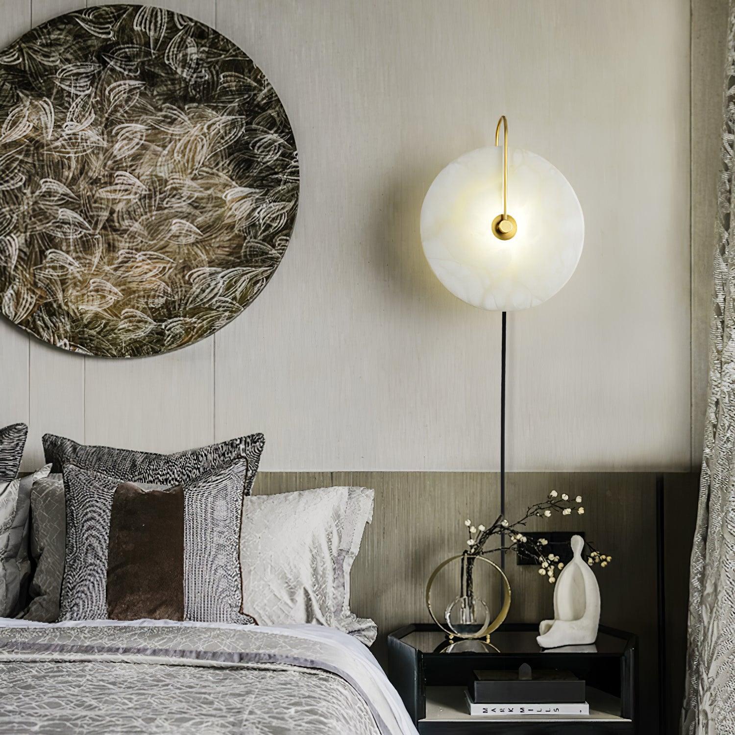 Halo Alabaster Plug-In Wall Light / ∅ 5.9″ / Dia 15cm / Gold / US Plug