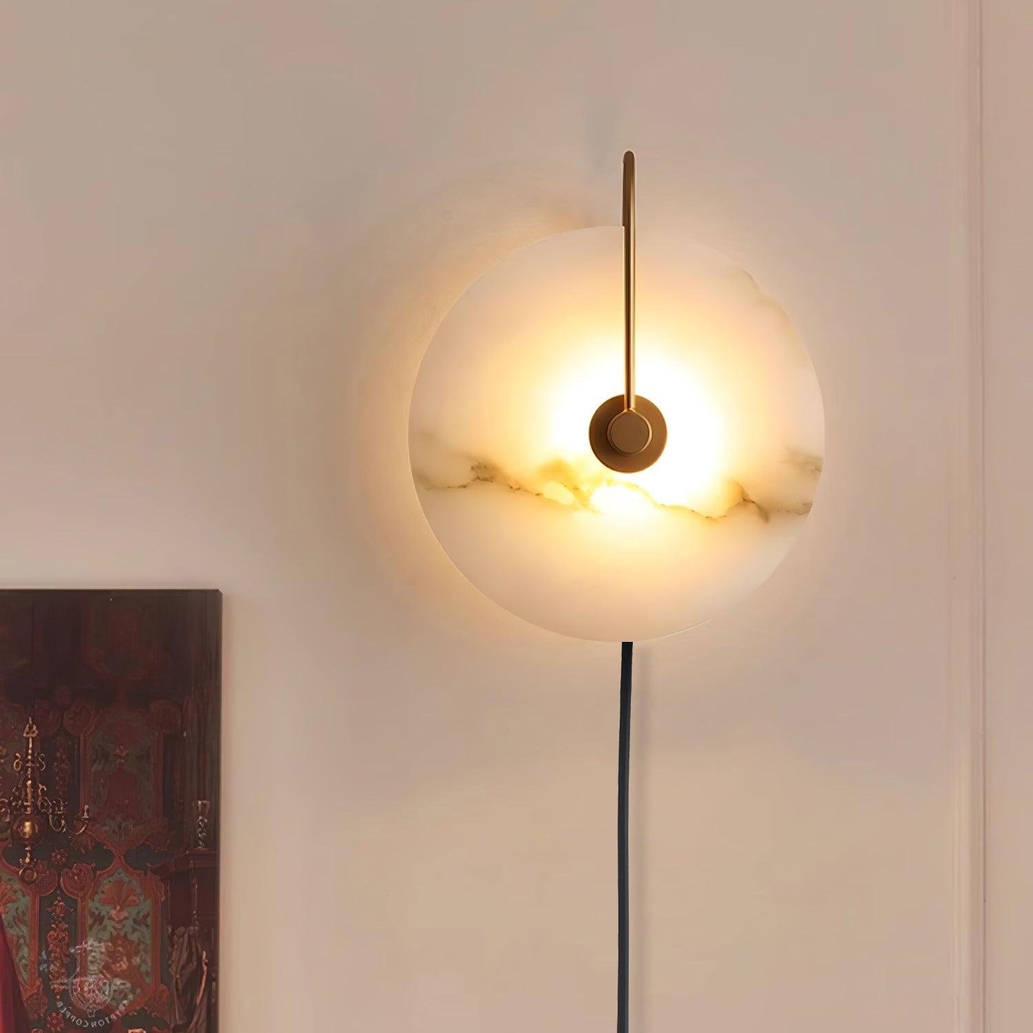 Halo Alabaster Plug-In Wall Light / ∅ 5.9″ / Dia 15cm / Gold / UK Plug