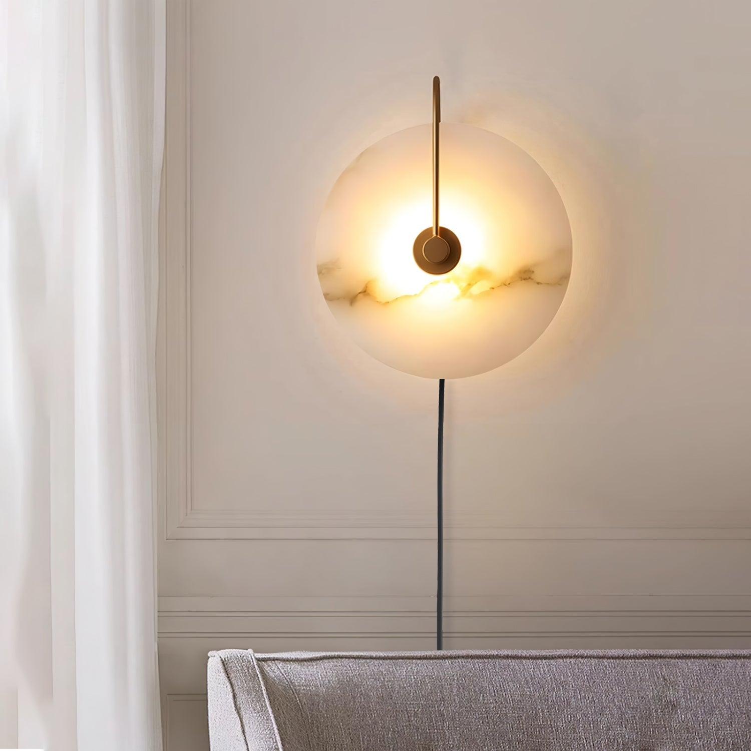 Halo Alabaster Plug-In Wall Light / ∅ 5.9″ / Dia 15cm / Gold / AU Plug