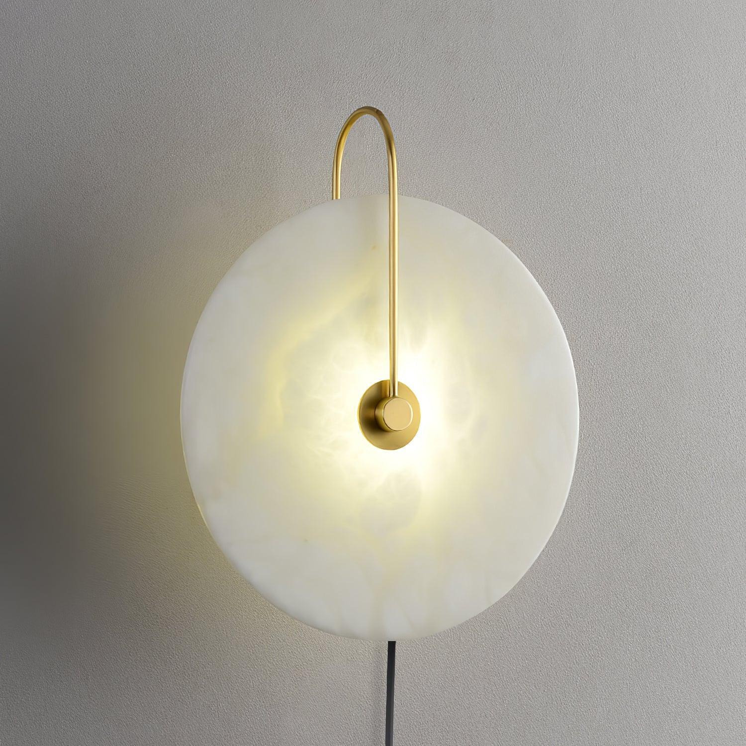 Halo Alabaster Plug-In Wall Light / ∅ 7.9″ / Dia 20cm / Black / UK Plug