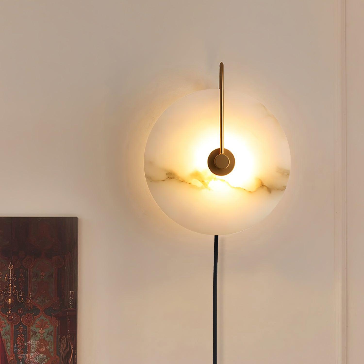 Halo Alabaster Plug-In Wall Light / ∅ 7.9″ / Dia 20cm / Black / AU Plug
