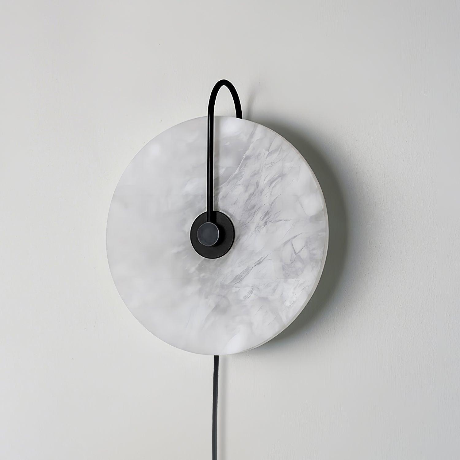 Halo Alabaster Plug-In Wall Light / ∅ 9.8″ / Dia 25cm / Black / UK Plug