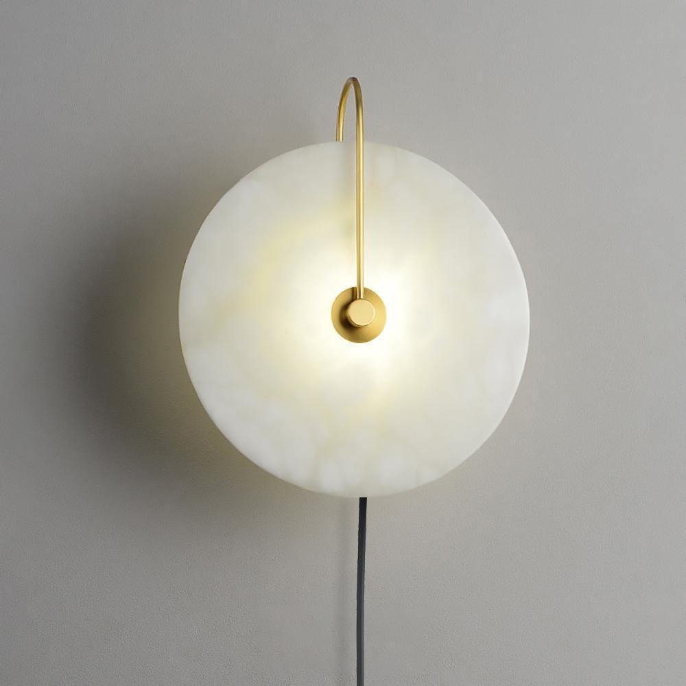 Halo Alabaster Plug-In Wall Light / ∅ 9.8″ / Dia 25cm / Gold / UK Plug